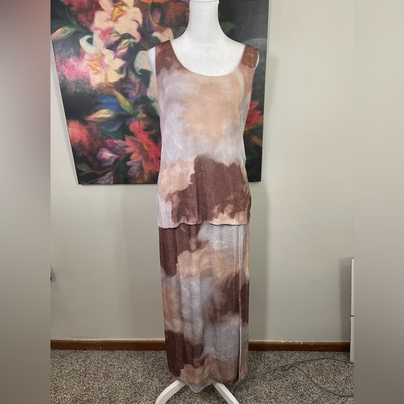 VTG Y2K En Francais by Huey Waltzer Tank Skirt Set Sunset Clouds Shimmer Mesh 10 - Picture 1 of 10